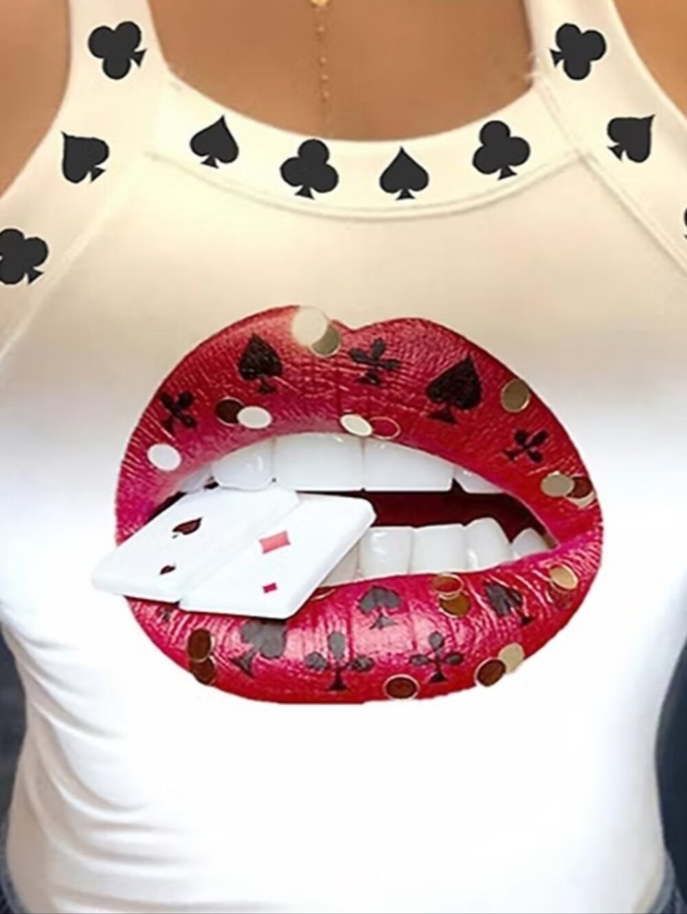 CBR Thick Strap Poker Lip Print Tank Top